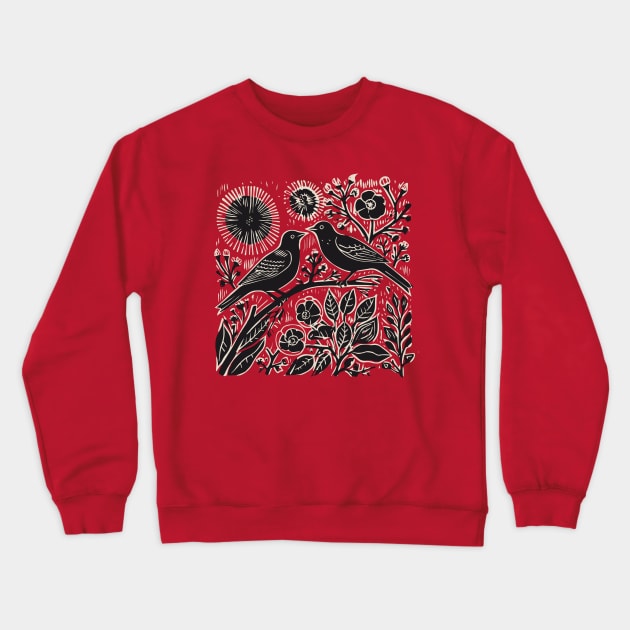 Lino Cut Birds Crewneck Sweatshirt by n23tees